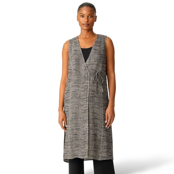 EILEEN FISHER Organic Linen Gauze Strata Wrap Top w/ Silk Ties Sz M - Picture 10 of 11